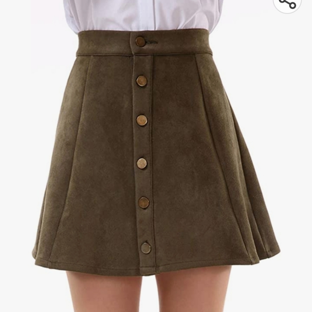 Faux Suede Olive Green A Line Skirt